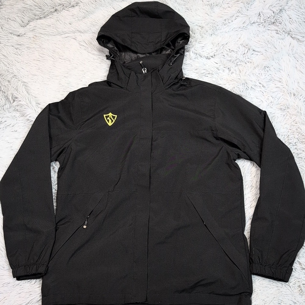 Outdoor Sport Jacket Womens M Black Removable Hood Windbreaker‎ Water Resistant